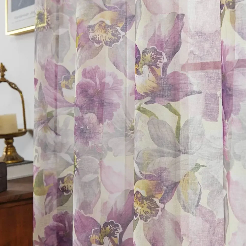Floral Sheer Curtains 95” Purple French Country Rod Pocket 2 Panels Cottagecore